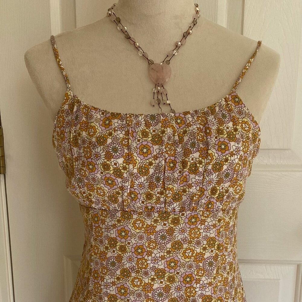 NWT LE LIS scoop neck, spaghetti strap, tie back, floral sundress, S